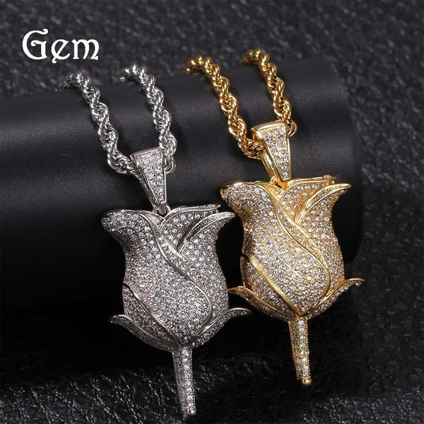 

hip hop chao rose zircon pendant chao micro inlaid zircon men's jewelry, Silver