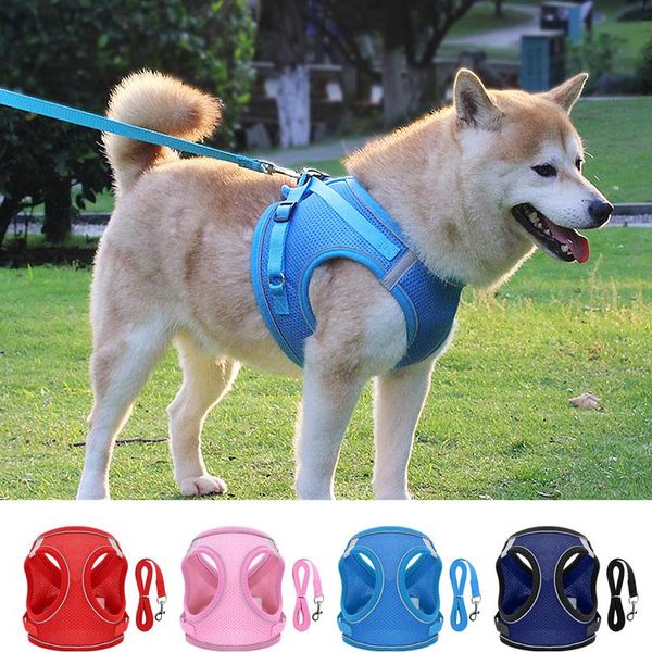 

reflective mesh nylon dog cat harness leash set adjustable pet puppy kitten walking harnesses vest for small medium d qylnum