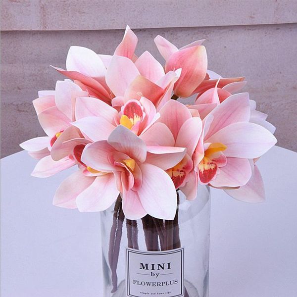 

decorative flowers & wreaths 4 heads orchid magnolia cymbidium artificial silk small bouquet flores home party spring wedding decoration fak