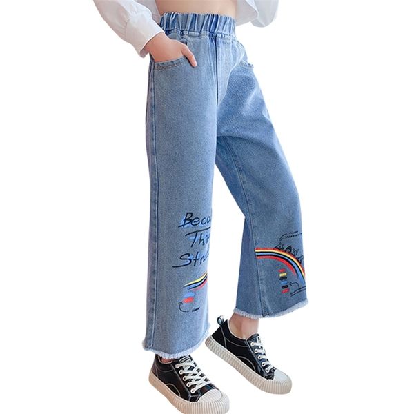 

jeans for girl letter girls rainbow stirped kids spring autumn children's clothing 210528, Blue