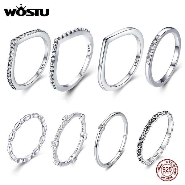 

wedding rings wostu 2021 100% 925 sterling silver shimmering wish stackable finger ring for women fashion original jewelry gift fb7649, Slivery;golden
