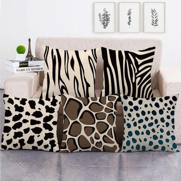 

one side print cushion cover linen footprint leopard throw pillow cases for home sofa seat cute vintage decoration 45x45cm