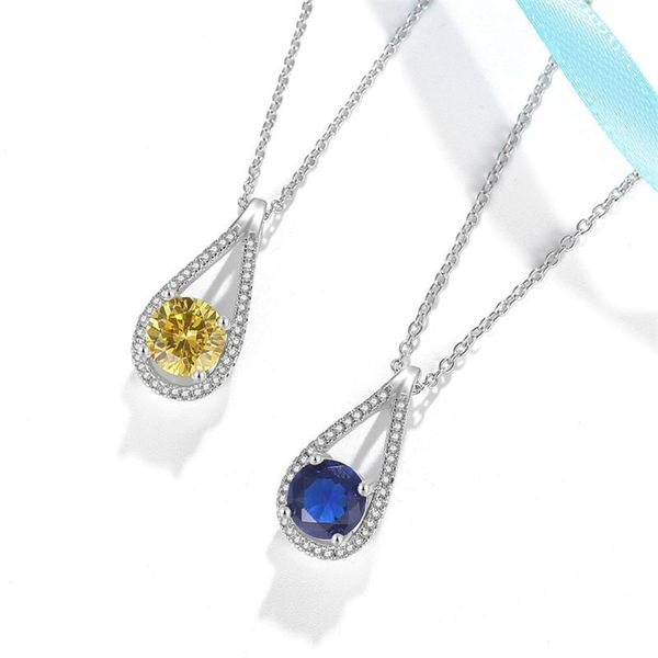 

chains long water drop shape micro set zircon 1.9 pendant female true sapphire wholesale, Silver