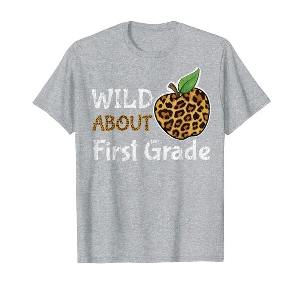 

wild about first grade leopard print school teacher kid t-shirt, White;black