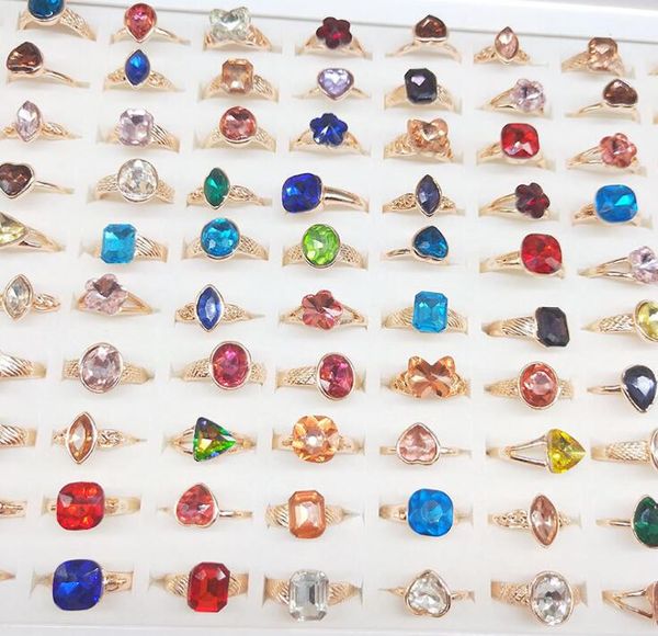 

gorgeous geometric modeling crystal ring mix style multi design personalized women jewelry 30pcs/lot, Golden;silver