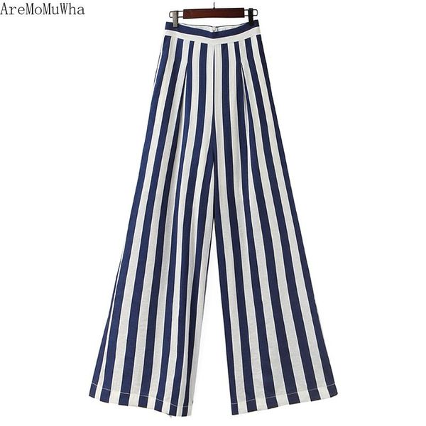 

women's pants & capris aremomuwha vertical stripes wide female spring summer clothes were thin and versatile loose section nine casual, Black;white