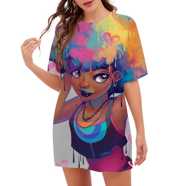 

cloocl cartoon black girl women t-shirts printed lady clothes loose short sleeve harajuku teens leisure outfits, White