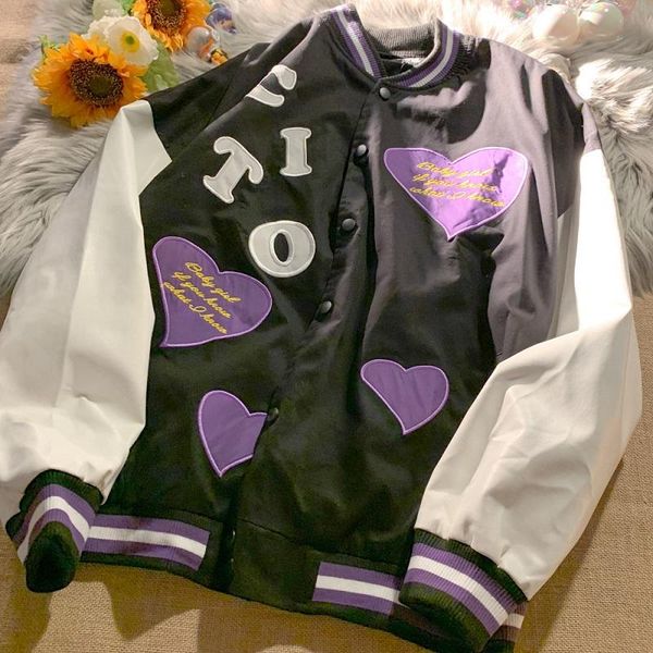 

women's jackets love embroidery punk jacket autumn long-sleeved vintage women casual korean sweet oversized outerwear harajuku streetwe, Black;brown