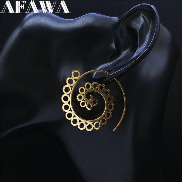 

hoop & huggie stainless steel round mandala openwork tribal ethnic earrings gold color bohemian women jewelry e9202s01, Golden;silver