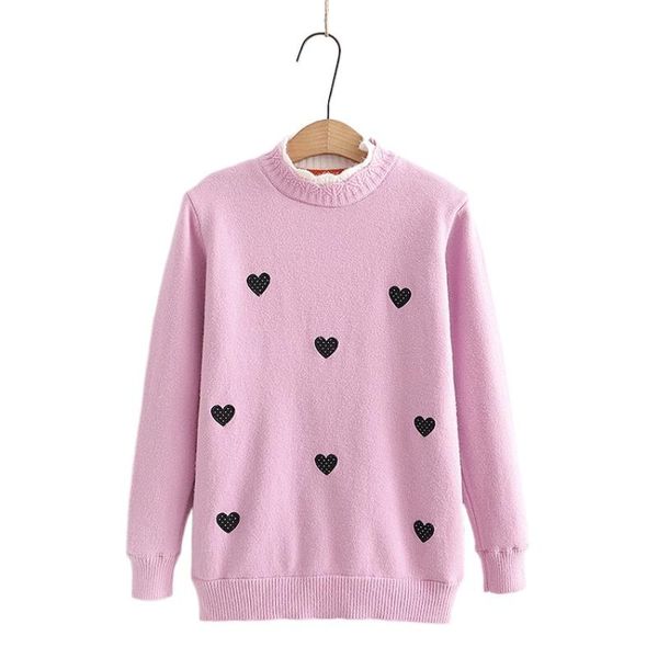 

women's sweaters women knitted 2021 winter vintage long sleeve o-neck warm loose cartoon heart embroidery sweet pullover kniwears, White;black