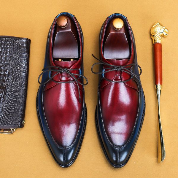 

finger pointed at male hand color-blended oxfords dressed in genuine leather office shoes formal wedding a207, Black