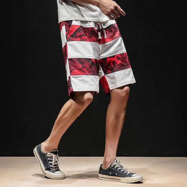 

2021 new hip hop streetwear summer shorts print pants harajuku masculine racers patchwork shoes at short knee height b2u8, White;black