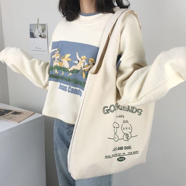 

hbp fashion lady shopping bag large capacity all-match canvas shoulder bag trend student school bags-1