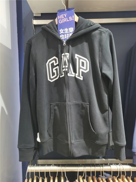 

factory outlet brand hoodie gap men's french loop knit soft sweater 853131 2021 spring new loose sports cardigan coat, Black