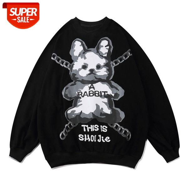 

2020FW Hip Hop Streetwear Hoodie Sweatshirt Mens Winter Long Sleeve Pullover Tops Cotton Loose Lock Rabbit Print Harajuku Hoodie #IT7l, Black