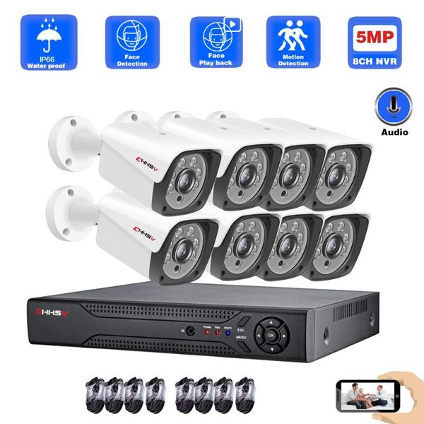 

wireless camera kits chhsv audio h.265 8ch 5mp ai poe ip face detection outdoor waterproof home security video surveillance set