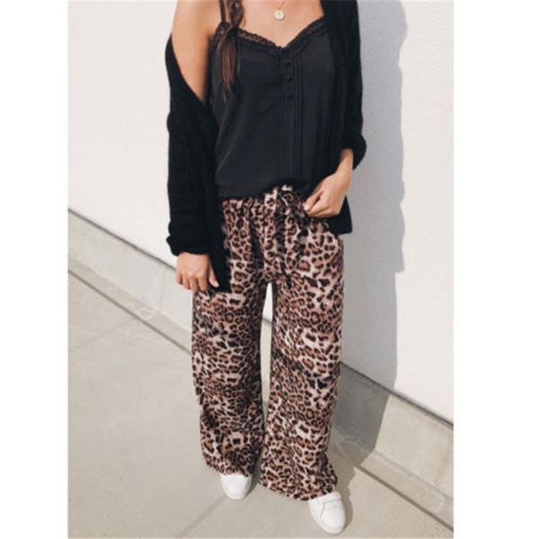 

women's pants & capris women workout fitness casual leopard-print loose trousers pant, Black;white