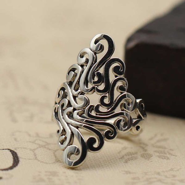 

cluster rings real 925 sterling silver retro women's cut-out exaggeration with adjustable width ring for exquisite jewelry souvenir gif, Golden;silver