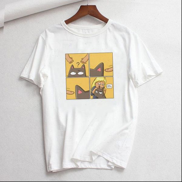 

fashion female cartoon cat shirt printed graphic short sleeve casual ulzzang kawaii harajuku album direct retro female t shirt, White