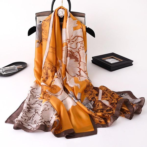 

scarves 2021foulard women silk scarf bufanda pink floral shawls and wraps fashion print pashmina hijab head bandana, Blue;gray