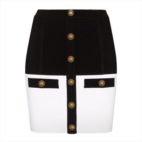 

high street designer color womens skirt block lion buttons mini, Black