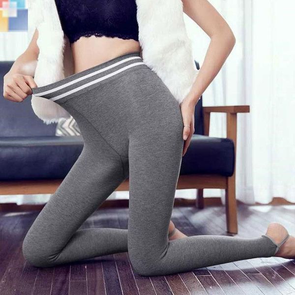 

women's leggings thick women warm winter high waist stripe cashmere ankle length leggins solid velvet wool female, Black