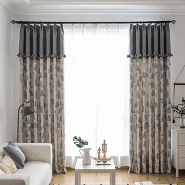 

curtain & drapes nordic style curtains for living room bedroom pine tree printing linen fabric splicing finished product customization