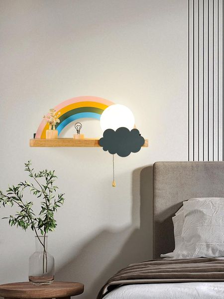 

wall lamp creative rainbow for home wood shelf led lights cute children's room lamps personality bedroom decor light fixtures