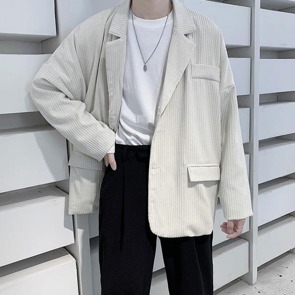 

men's suits & blazers autumn corduroy blazer fashion business casual dress jacket men streetwear loose korean style pleated suit j, White;black