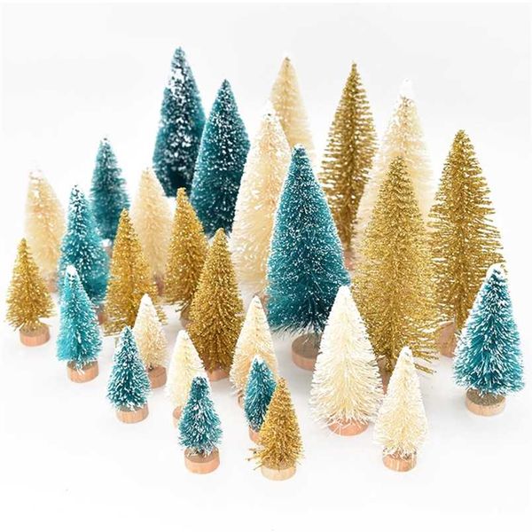 27pcs / set mini árvore de natal árvore de pinheiro decorações de natal para casa navidad natal ornament ano decor crianças presente diy artesanato 211104