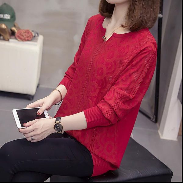 

plus size hollow out knitted pullovers and sweaters women 2021 autumn novelty v neck long sleeve loose knitwear jumpers, White;black