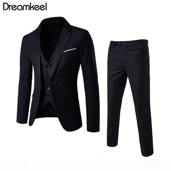 

2019 3 piece men's fashion slim suits men's business casual clothing groomsman suit blazers jacket pants trousers vest sets y t190, White;black