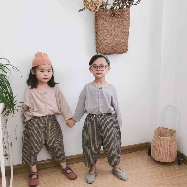 

autumn kids girls boys pants striped children clothings vintage clothes, Blue