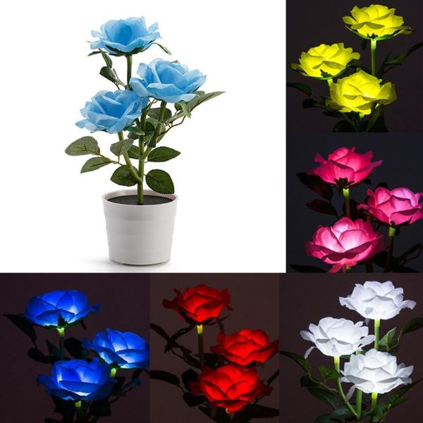 

led artificial plant rose balcony lawn garden table lamp home decorative bedside solar powered bedroom flower pot white#40