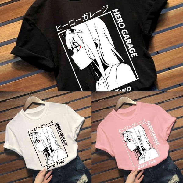 Darling in the franxx anime Harajuku Zero DUE Bella ragazza stampa T-shirt da uomo top allentato estate manica corta chic T-shirt maschile X0621