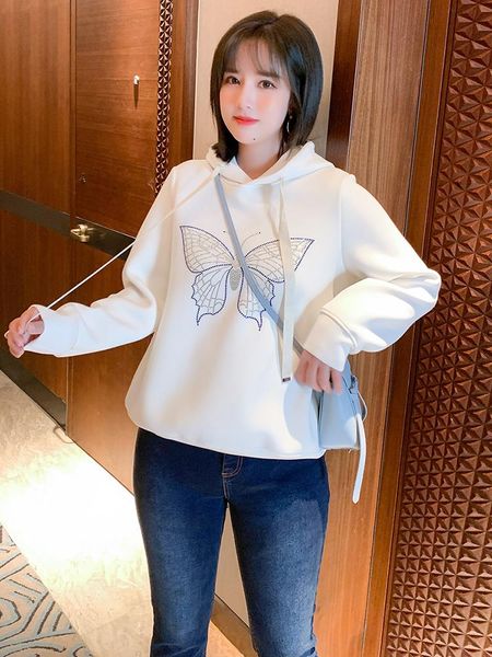 

women's two piece pants drilling butterfly hooded loose simple versatile wear 2021 plus large size high quality, White