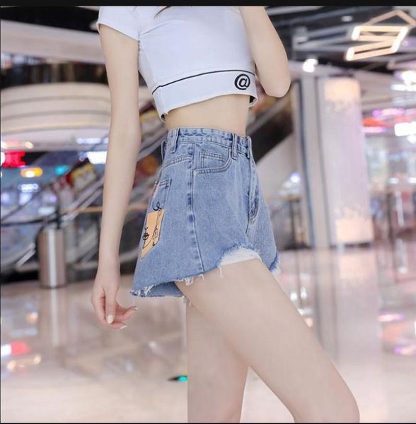 

women's shorts est women high waisted streetwears fashion wide leg printing summer jeans female slim fit elegant short s172, White;black