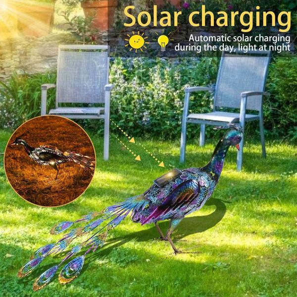 

lawn lamps peacock solar light windmill garden decoration wrought iron painted wind spinners courtyard decor stake ornament