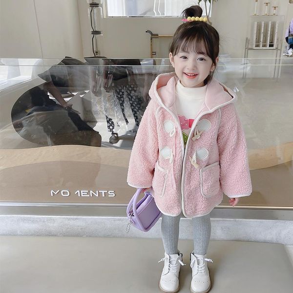 

jackets autumn winter girls coats warm plush children outdoor cartoon bear kids outerwear student clothing fashion hooded, Blue;gray