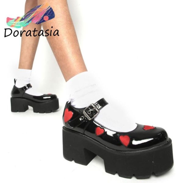 

dress shoes doratasia arrival women buckle strap round toe platform casual punk gothic pumps, Black
