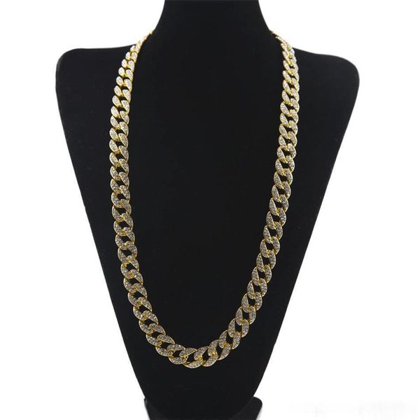 

whosale 16inch 18inch 20inch 22inch 24inch 26inch 28inch 30inch iced out rhinestone gold silver miami cuban link chain men hiphop necklace