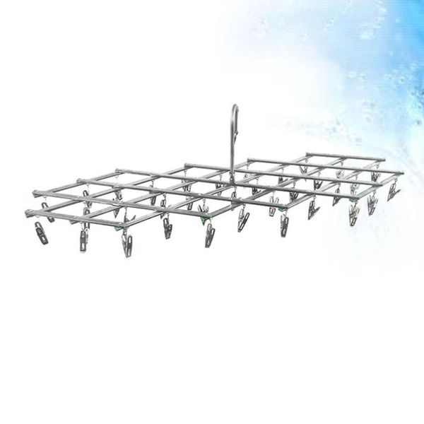 

hangers & racks stainless steel clothes hanger foldable hook anti-skid drying rack with 35pcs clips for home laundry bedroom