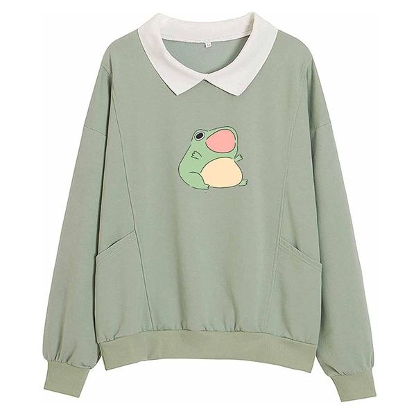 

women's hoodies & sweatshirts kawaii frog sweatshirt oversized harajuku pullover hoodie with pocket cotton women fashion kpop clothes a, Black