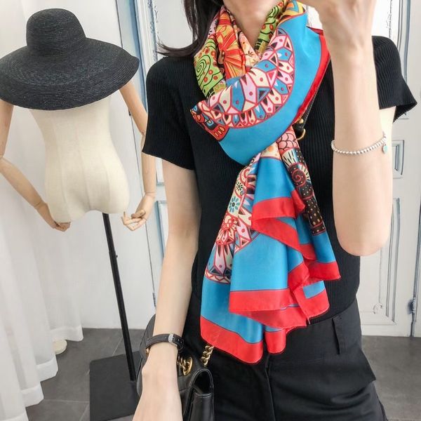 

2020 scarf for women spring letter pattern scarfs 100% silk scarves size 180x90cm no box qualtiy, Blue;gray