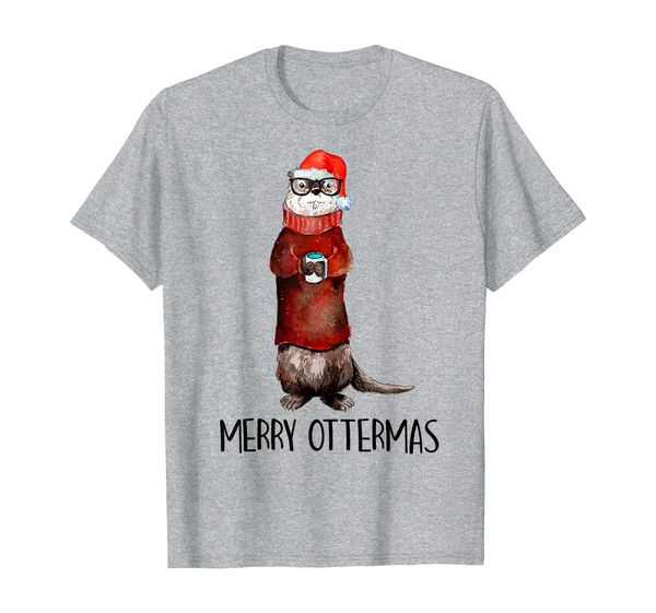 

merry ottermas cute santa otter funny xmas gift t-shirt, White;black