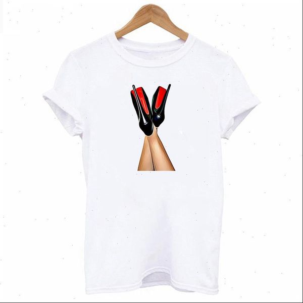 

g 2021 new graphic print t shirts women tshirts casual short sleeves tees woman high heel print streetwear, White