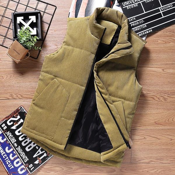 

men's vests korean trend corduroy vest waistcoat thicken winter sleeveless jacket thickened warm handsome fashion outwear, Black;white