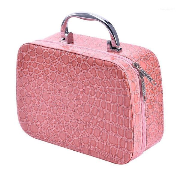 

pu leather portable organizer cosmetic case crocodile bag makeup brush storage11