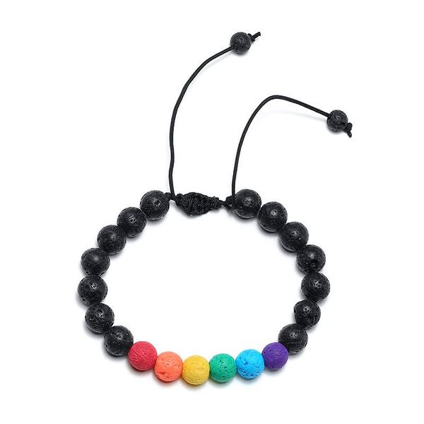 

charm bracelets rainbow beaded volcanic stone for men woman adjustable length gay lesbian pride wristband jewelry, Golden;silver
