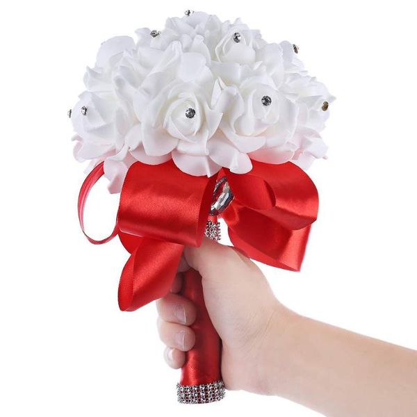 

wedding flowers beautiful white ivory bridal mariage bridesmaid flower bouquet artificial rose crystal bouquets